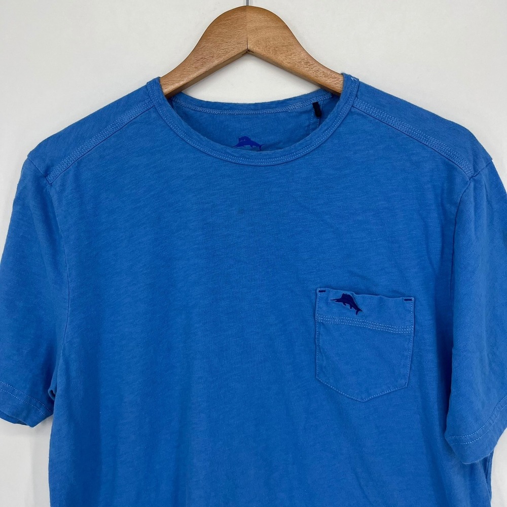 Tommy Bahama Mens Blue Slub Cotton Pocket T-Shirt Size M Marlin Logo Tee - Picture 9 of 14